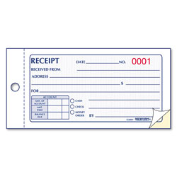 Rediform Small Money Receipt Book, Two-Part Carbonless, 2.75 x 5, 50 Forms Total
