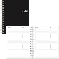 Rediform Undated Task Planner, Personal, Twin Wire, Black, Notes Area, Hard Cover