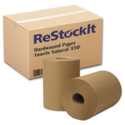 ReStockIt Hardwound Paper Towels, 8 in x 350', Natural, 1-Ply,12 Rolls/Case, 4200' per case