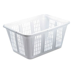 Rubbermaid Laundry Basket, 1.6 bushels, 10.88w x 22.5d x 16.5h, Plastic, White, 8/Carton