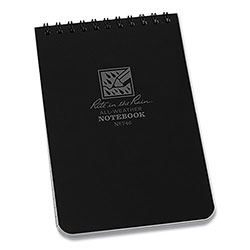 Rite in the Rain® All-Weather Wire-O Notepad, Universal: Narrow Rule and Quadrille Rule, Black Cover, 50 White 4 x 6 Sheets