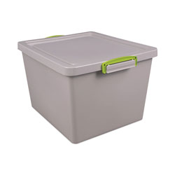 Really Useful Box® 35.4 Qt. Latch Lid Storage Tote, 14.76 in x 12.6 in x 10.43 in, Dove Gray/Green