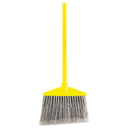 Rubbermaid Angled Large Broom, Poly Bristles, 46 7/8 in Metal Handle, Yellow/Gray