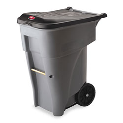 Rubbermaid Brute Rollout Heavy-Duty Waste Container, Square, Polyethylene, 65 gal, Gray (RCP9W21GRA)