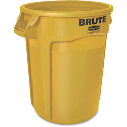 Rubbermaid Brute Vented Container, 32 gal Capacity, Yellow, 6/Carton