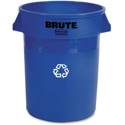 Rubbermaid Brute Vented Recycling Container, 32 gal Capacity, Plastic, Stainless Steel, Blue, 6/Carton