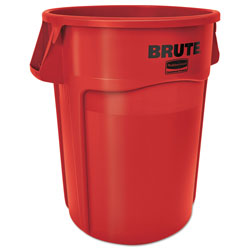 Rubbermaid Vented Round Brute Container, 44 gal, Plastic, Red, 4/Carton