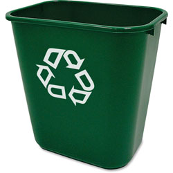 Rubbermaid Deskside Paper Recycling Container, Rectangular, Plastic, 7 gal, Green