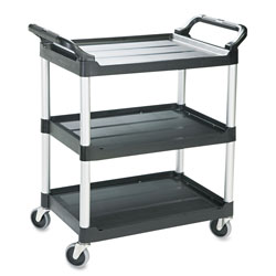 Rubbermaid Three-Shelf Service Cart, Plastic, 3 Shelves, 200 lb Capacity, 18.63" x 33.63" x 37.75", Black (3424-88BK)
