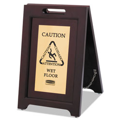Rubbermaid Executive 2-Sided Multi-Lingual Caution Sign, Brown/Brass, 15 x 23 1/2