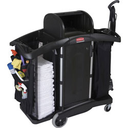 Rubbermaid High-Security Housekeeping Cart, Two-Shelf, 22w x 51.75d x 53.5h, Black/Silver