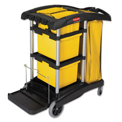 Rubbermaid HYGEN M-fiber Healthcare Cleaning Cart, 22w x 48.25d x 44h, Black/Yellow/Silver (RCP9T73)