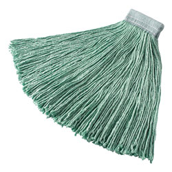 Rubbermaid Non-Launderable Cotton/Synthetic Cut-End Wet Mop Heads, 24 oz, Green, 5 in White Headband