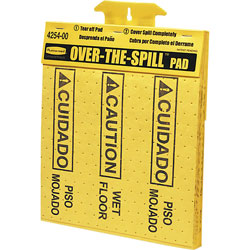 Rubbermaid Over-The-Spill Caution Pads, Bilingual, 16-1/2 in x 14 in, 12PD/CT, YW