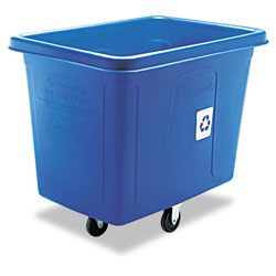 Rubbermaid Recycling Cube Truck, Rectangular, Polyethylene, 500lb Cap, Blue