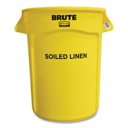 Rubbermaid Round Brute Container with  inSoiled Linen in Imprint, Plastic, 32 gal, Yellow