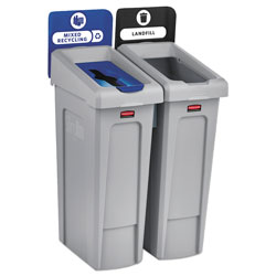 Rubbermaid Slim Jim Recycling Station Kit, 46 gal, 2-Stream Landfill/Mixed Recycling