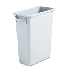 Rubbermaid Slim Jim Waste Container with Handles, Rectangular, Plastic, 15.9 gal, Light Gray (RCP1971258)
