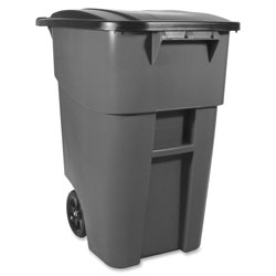 Rubbermaid Square Plastic Wheeled Trash Can, 50 Gallon, Gray