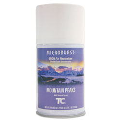 Rubbermaid TC Microburst 9000 Air Freshener Refill, Mountain Peaks, 5.3 oz Aerosol, 4/Carton
