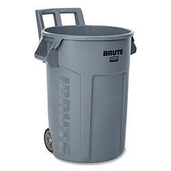 Rubbermaid Vented Wheeled BRUTE Container, 32 gal, Plastic, Gray