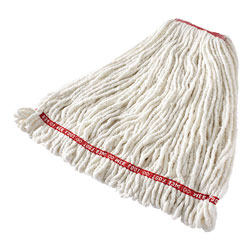 Rubbermaid Web Foot Shrinkless Looped-End Wet Mop Head, Cotton/Synthetic, Large, White, 1 in White Headband