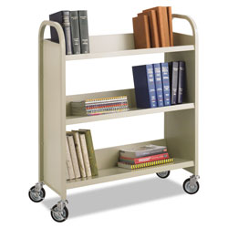 Safco Steel Book Cart, Three-Shelf, 36w x 14.5d x 43.5h, Sand