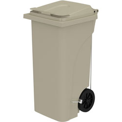 Safco 32 Gallon Plastic Step-On Receptacle - 32 gal Capacity, Foot Pedal, Lightweight, Easy to Clean, Handle, Wheels, Mobility - 37 in, x 21.3 in x 20 in Depth - Plastic - Tan - 1 Carton