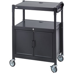 Safco Av Cart w/Cabinet, Adjustable, 24 in x 18 in x 42 in, Steel/Black
