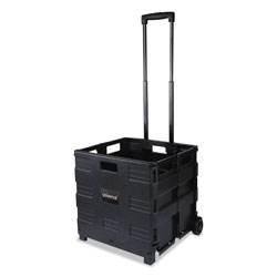 Safco Collapsible Mobile Storage Crate, Plastic, 18.25 x 15 x 18.25 to 39.37, Black
