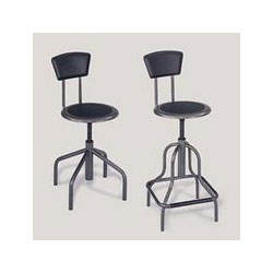 Safco Diesel Industrial Stool with Back, Low Base, Black Leather Seat & Back Pad