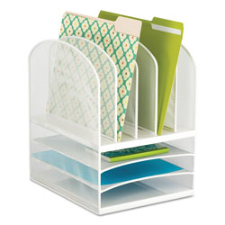 Safco Onyx Mesh Desk Organizer with Five Vertical and Three Horizontal Sections, Letter Size Files, 11.5 in x 9.5 in x 13 in, White