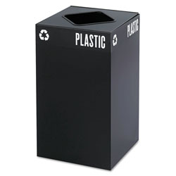 Safco Public Square Plastic-Recycling Container, Square, Steel, 25 gal, Black