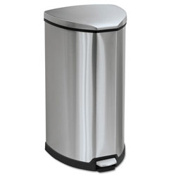 Safco Step-On Waste Receptacle, Triangular, Stainless Steel, 10 gal, Chrome/Black (SAF9687SS)
