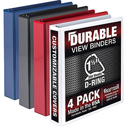 Samsill Durable 1.5 Inch View D-Ring Binder - Basic Assortment 4 Pack