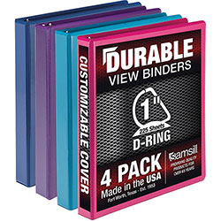Samsill Durable D-Ring View Binders, 3 Rings, 1 in Capacity, 11 x 8.5, Blueberry/Blue Coconut/Dragonfruit/Purple, 4/Pack