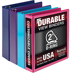 Samsill Durable D-Ring View Binders, 3 Rings, 2 in Capacity, 11 x 8.5, Blueberry/Blue Coconut/Dragonfruit/Purple, 4/Pack