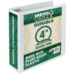 Samsill Earth's Choice Biobased Round Ring View Binder, 3 Rings, 4 in Capacity, 11 x 8.5, White