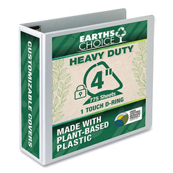 Samsill Earth's Choice Heavy-Duty Biobased One-Touch Locking D-Ring View Binder, 3 Rings, 4 in Capacity, 11 x 8.5, White
