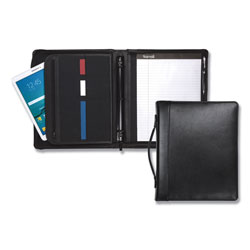 Samsill Leather Multi-Ring Zippered Portfolio, Two-Part, 1 in Cap, 11 x 13 1/2, Black