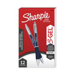 Sharpie® S-Gel Premium Metal Barrel Gel Pen, Retractable, Medium 0.7 mm, Black Ink, Midnight Blue Barrel, Dozen