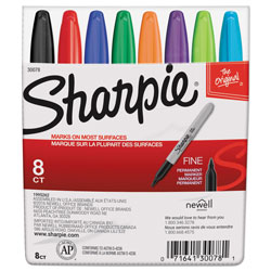 Sharpie® Fine Tip Permanent Marker, Assorted Colors, 8/Set (SAN30078)