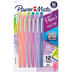 Papermate® Flair Medium Point Pens, Medium Pen Point, Assorted Water Based Ink, 12/Pack