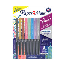 Papermate® Flair Ultra-fine Tip Metallic Pens, Ultra Fine Pen Point, Assorted, 8/Pack