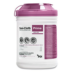 Sani Professional Sani-Cloth Prime Germicidal Disposable Wipes, Large, 6 x 6.75, Unscented, White, 160/Canister, 12 Canisters/Carton