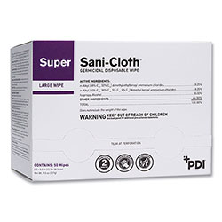 Sani Professional Super Sani-Cloth Individually Wrapped Germicidal Disposable Wipes, Large, 5 x 8, Unscented, White, 50/Pack
