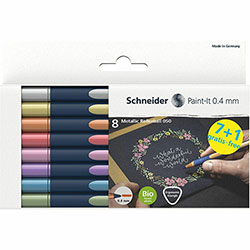 Schneider Metallic Rollerball Pens, 0.4 mm Pen Point Size, Assorted Metallic, Bioplastic Barrel, 8/Pack
