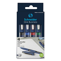 Schneider One Business Rollerball Pen, Stick, Fine 0.6 mm, Assorted Ink and Barrel Colors, 4/Pack