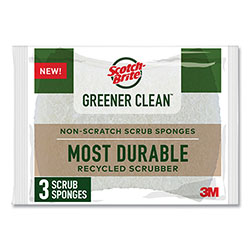 Scotch Brite® Greener Clean Non-Scratch Scrub Sponge, 2.6 x 3.3, 0.7 in Thick, White, 3/Pack