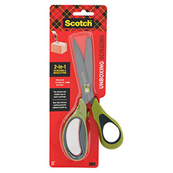 Scotch™ Non-Stick Unboxing Scissors, 8 in Long, 2.7 in Cut Length, Green/Black Handle